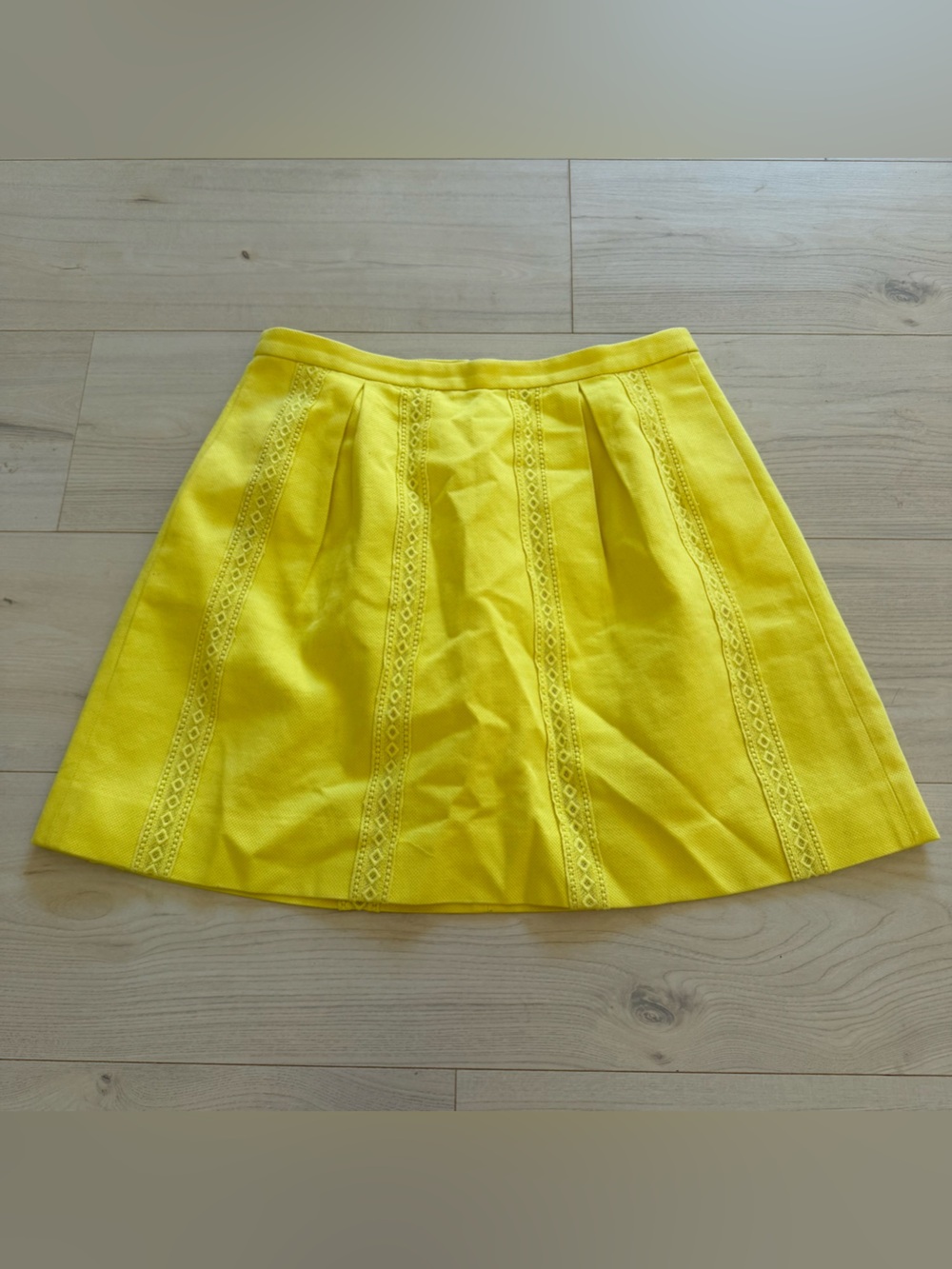 J. Crew Bright Yellow A-Line Skirt with Lace Insets